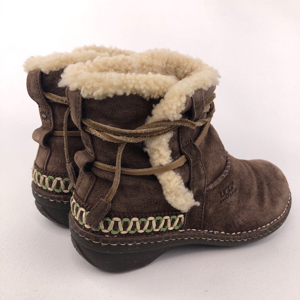UGG Cove Brown Leather Winter Ankle Boots 7 - Picture 5 of 12